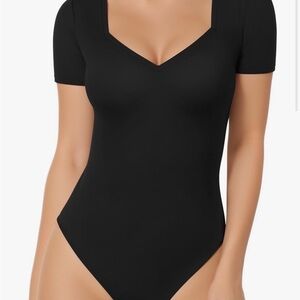 Mango Black Short Sleeve V-Neck Bodysuit